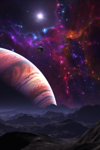 Clouds, fantasy, space, landscape, colorful space, planets, 240x320 wallpaper