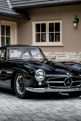Download wallpaper 240x320 black, classic, mercedes-benz 300 sl, old mobile,  cell phone, smartphone, 240x320 hd image background, 2553
