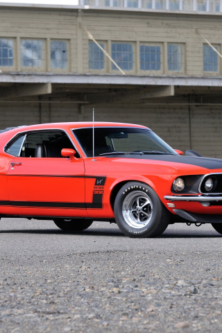 Red, muscle car, classic, 1969 Ford Mustang Boss 302, 240x320 wallpaper