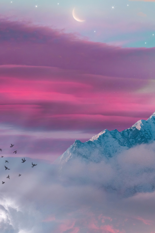 Dreaming life, glacier mountain, beautiful sky and sunset, 240x320 wallpaper