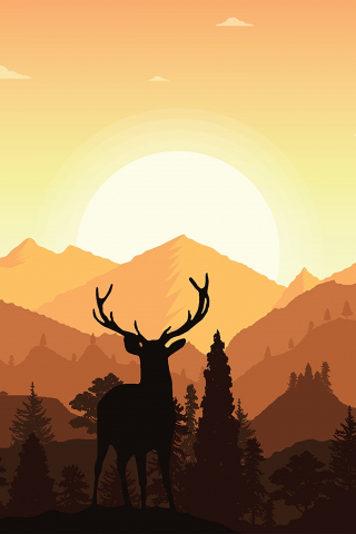 Sunset, horns, deer, silhouette, 240x320 wallpaper