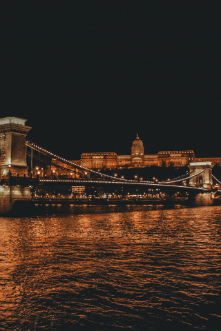 Chain bridge, budapest, city, lights, night, 240x320 wallpaper
