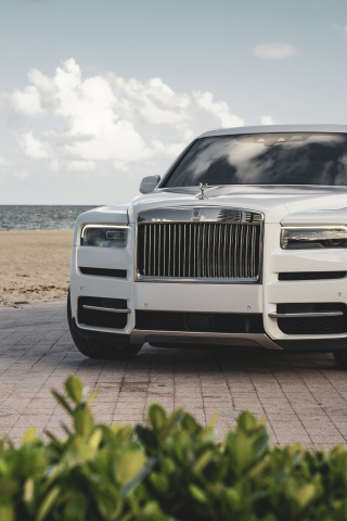 Rolls-Royce Cullinan, white luxury car, 2023, 240x320 wallpaper