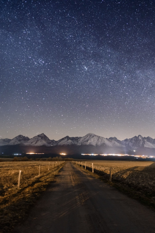 Landscape, mountains, road, starry night, 240x320 wallpaper