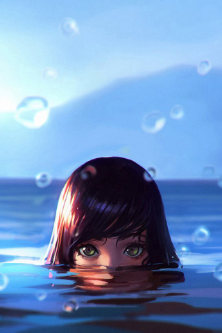 Swim, girl, drops, face, art, 240x320 wallpaper