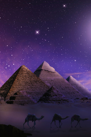 Photoshop, pyramids, Egypt, night, 240x320 wallpaper