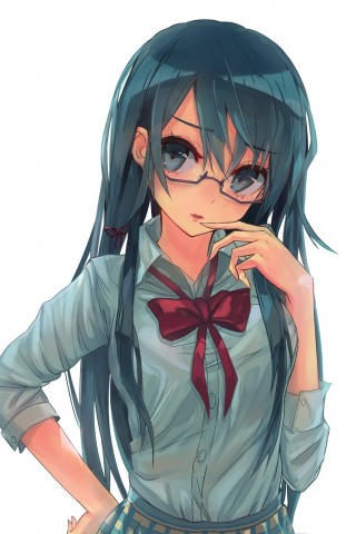 School dress, anime girl, original, glasses, 240x320 wallpaper