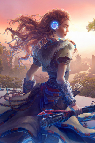 Aloy, warrior, Horizon Zero Dawn, game, artwork, 240x320 wallpaper