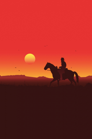 Silhouette, Red Dead Redemption 2, sunset, 2018, 240x320 wallpaper