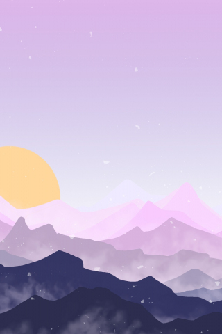 Sun, mountains, pink sky, digital art, 240x320 wallpaper