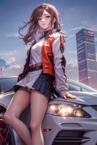 Anime girl with a car, beautiful, art, 240x320 wallpaper