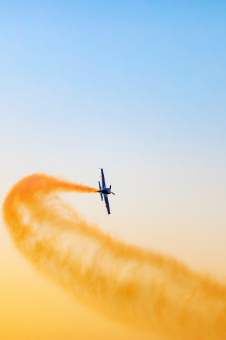 Airplane, clean sky, yellow smoke, flight, 240x320 wallpaper