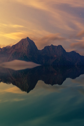 Mountains, reflections, sunset, 240x320 wallpaper