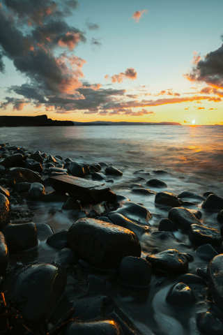 Coast, black rocks, sunset, 240x320 wallpaper