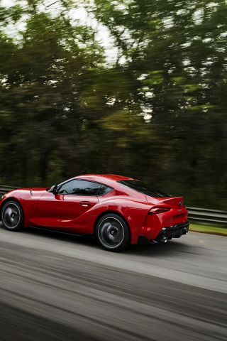 On-road, side view, sports car, Toyota Supra, 240x320 wallpaper