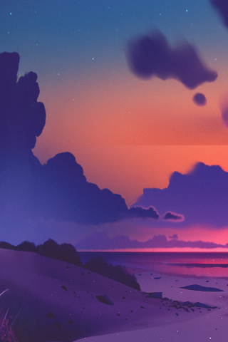 Digital art, adorable sunset of beach, artwork, 240x320 wallpaper