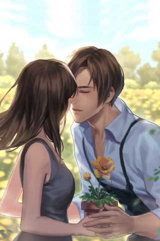 Romantic, couple, meadow, love, art, 240x320 wallpaper