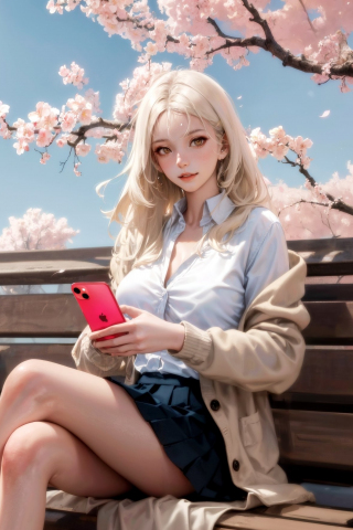 Gorgeous blonde girl, spring art, 240x320 wallpaper