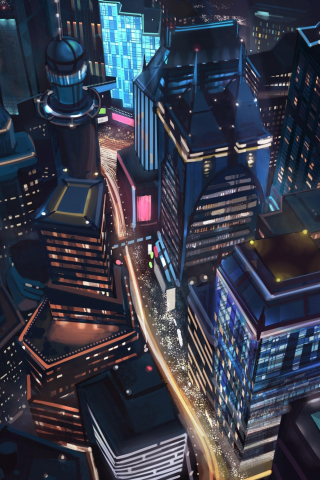 Night, city, minimalist, aerial view, 240x320 wallpaper