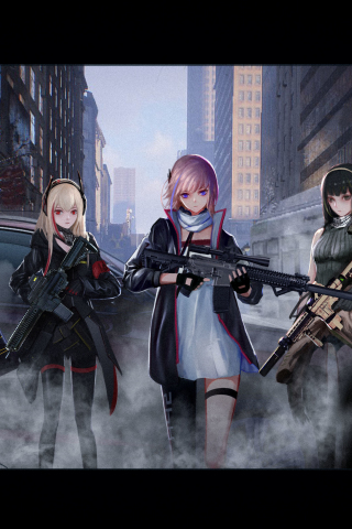 On street, grils frontline, anime girls with gun, 240x320 wallpaper