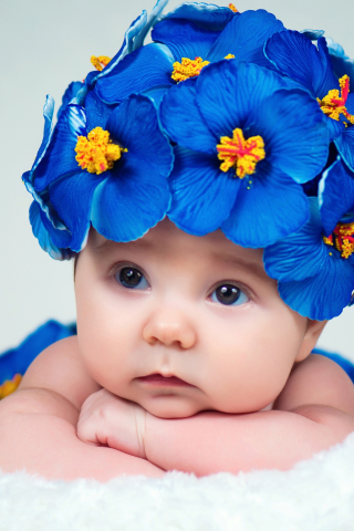 Cute baby, calm, flowers crown, 240x320 wallpaper