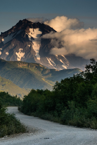 Road to volcano, mountain, 240x320 wallpaper