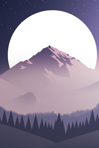 Digital art, mountains, moon, forest, 240x320 wallpaper