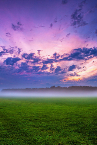 Cloud over field, fog, grassland, landscape, nature, 240x320 wallpaper