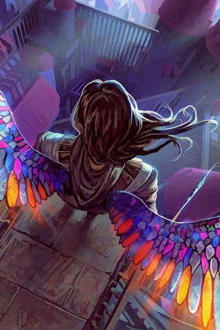 Colorful wings, fantasy, angel, 240x320 wallpaper