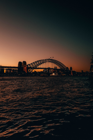 Bridge over bay, city, sunset, 240x320 wallpaper