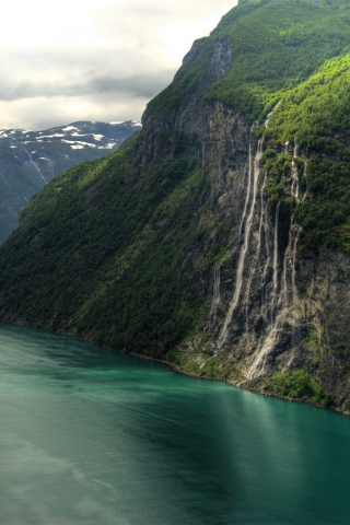 River, seven sisters, waterfall, Geirangerfjord, 240x320 wallpaper