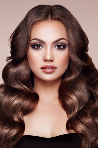 Woman model, curly hair, makeup, brunette, 240x320 wallpaper