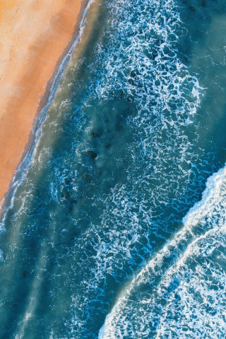 Sunny day, aerial view, coast, sea waves, 240x320 wallpaper