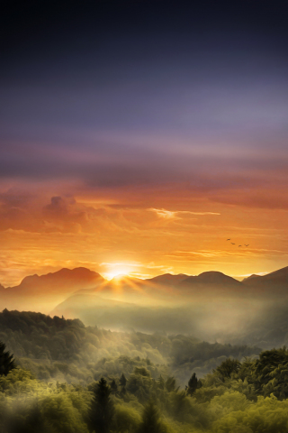 Horizon, sunrise, mountains, nature, 240x320 wallpaper