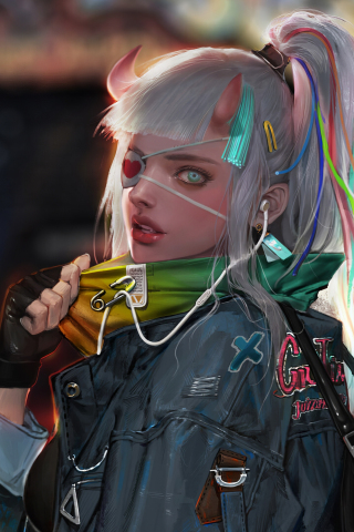 Devil girl, cyberpunk, girl warrior, art, 240x320 wallpaper