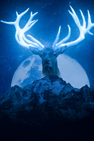 Deer horns, glowing horns, art, 320x480 wallpaper