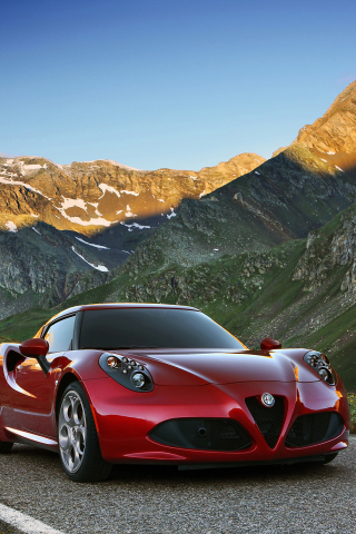 Red, outdoor, sports supercar, Alfa Romeo 4C, 240x320 wallpaper