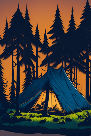 Minimal AI art, camping tent, 240x320 wallpaper