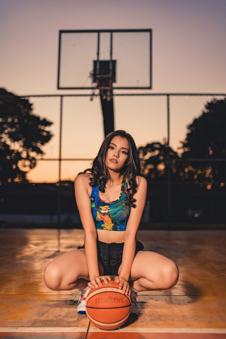 Download wallpaper 240x320 basketball, girl model, brunette, old mobile,  cell phone, smartphone, 240x320 hd image background, 23135