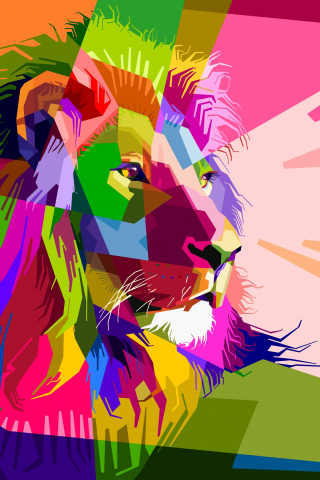 Lion, multicolor, geometry, muzzle, abstract, digital art, 240x320 wallpaper