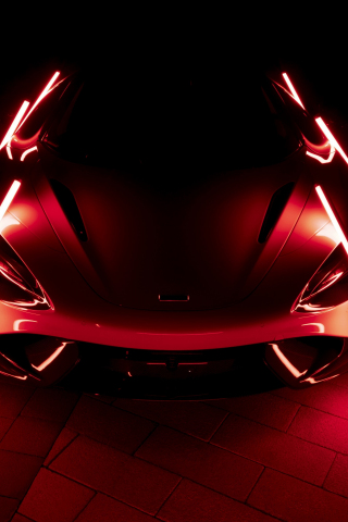 2021 McLaren 765LT, dark, red-glow, car, 240x320 wallpaper