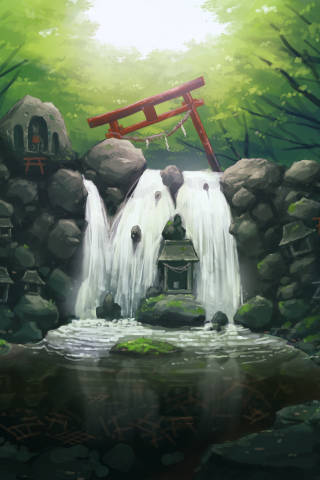 Original, anime, artwork, water current, 240x320 wallpaper