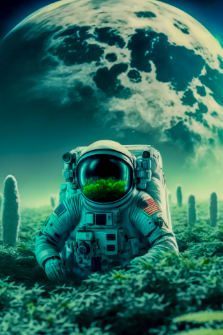 Astronaut in dreamy land, landscape, fantasy, 240x320 wallpaper