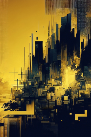 Abstract art of city, golden theme, 240x320 wallpaper