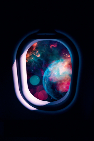 Spacecraft's window, into space, dark, 240x320 wallpaper
