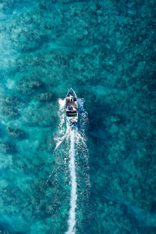 Boat, holiday, blue sea, aerial view, 240x320 wallpaper