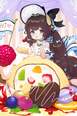 Cake, cute, original, anime girl, 240x320 wallpaper