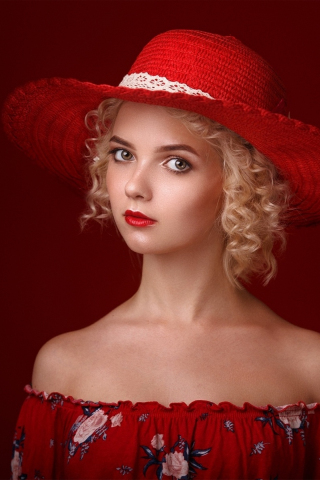 Red dress, girl model, portrait, 240x320 wallpaper