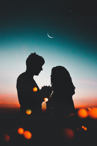 Silhouette, couple, love, sunset, outdoor, 240x320 wallpaper