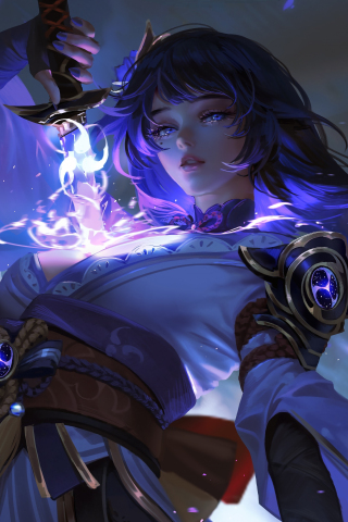 Cute girl with blue sword, fantasy, art, 240x320 wallpaper